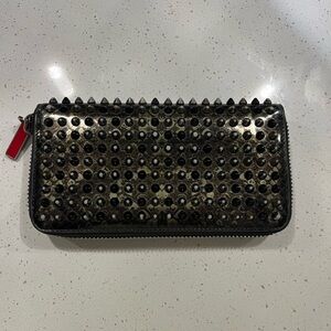 Christian Louboutin Black metallic Studded Zip Wallet